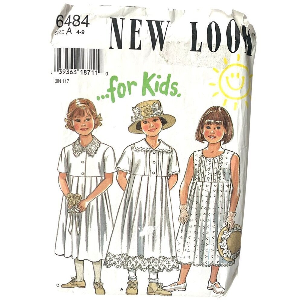 New Look 6484 Sewing Pattern Girl's Dress Summer Short Sleeve High Waist UNCUT